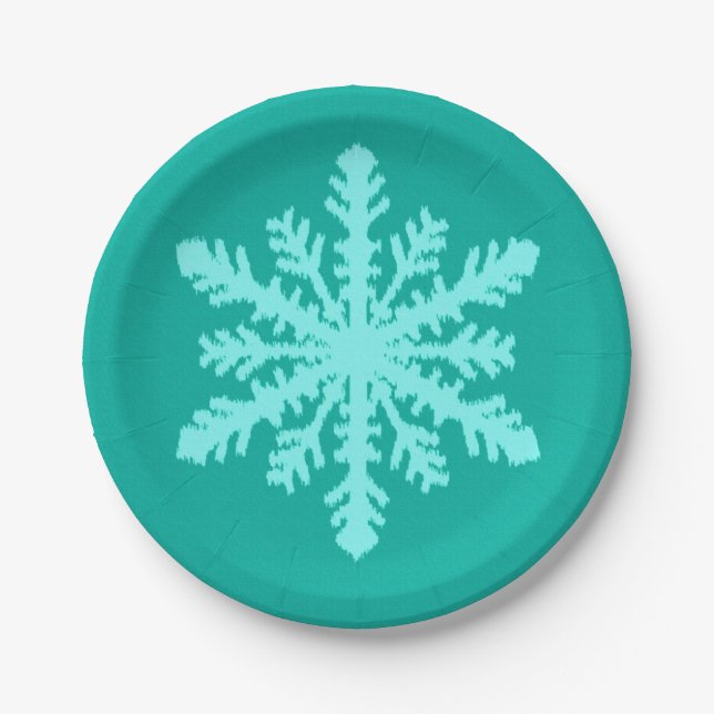 Prato De Papel Ikat Snowflake - Turquesa e aqua (Frente)