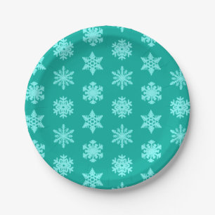 Prato De Papel Ikat Snowflakes - Turquesa e aqua
