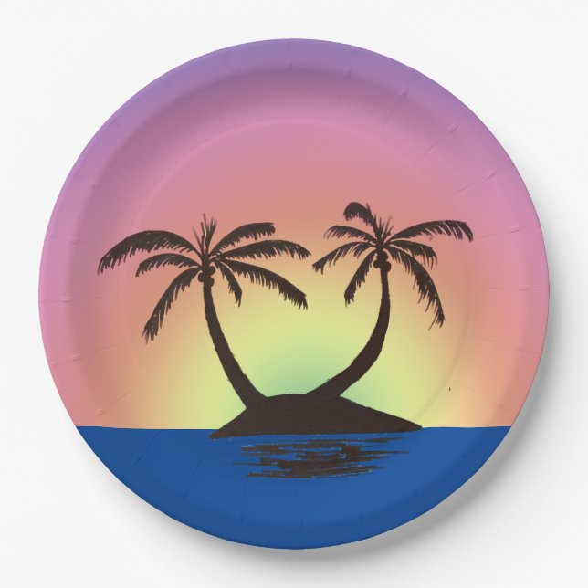 Prato de Papel - Ilha Palm à Tarde (Frente)