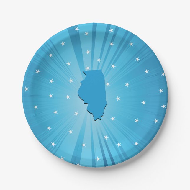 Prato De Papel Ilinois Silhueta Estrela Azul Explosão (Frente)