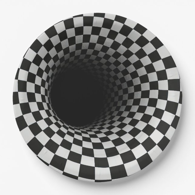 Prato De Papel Ilusão Óptica de Túnel Preto e Branco (Frente)