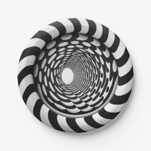 Prato De Papel Ilusão Óptica Espiral Preto e Branco