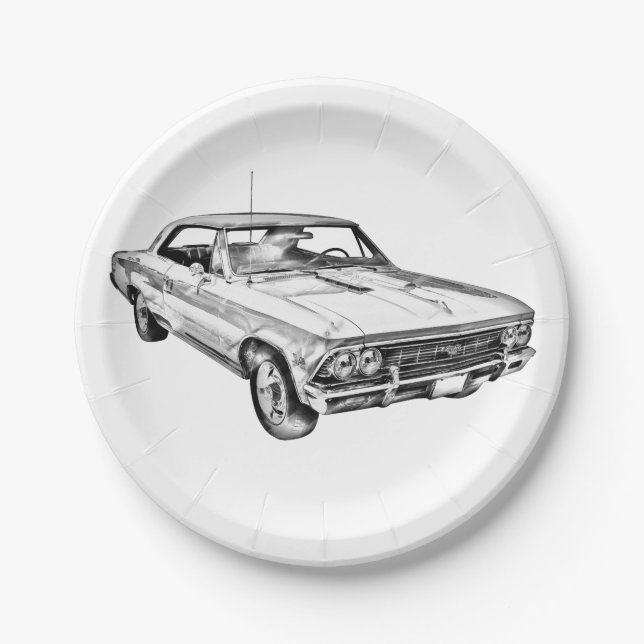 Prato De Papel Ilustração 1966 de Chevy Chevelle SS 396 (Frente)