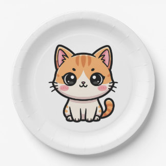 Prato De Papel Ilustração Adorável de Gato Ginger Kawaii