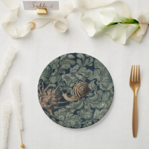Prato De Papel Ilustração Antiga de Caracol Botânico Art Nouveau 