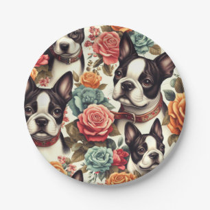 Prato De Papel Ilustração Cute Boston Terrier