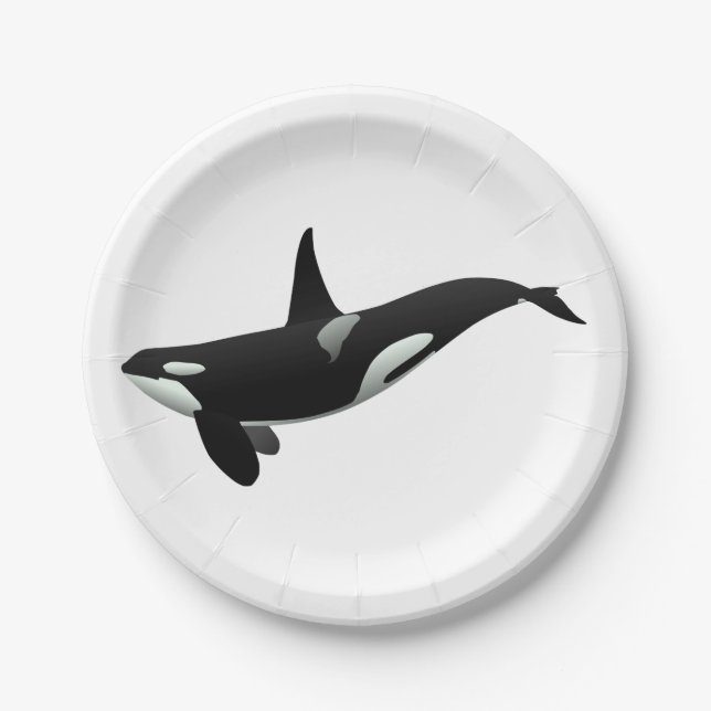Prato De Papel Ilustração da baleia Orca - Escolher cor de fundo (Frente)