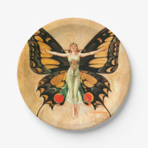 Prato De Papel Ilustração da Mulher Voando Borboleta Flapper