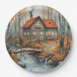 Prato De Papel Ilustração da ponte de algodão do outono