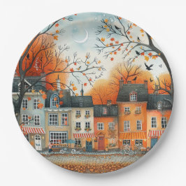 Prato De Papel Ilustração das Casas Laranja do Outono