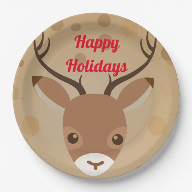 Prato De Papel ilustração das renas sobre fundo castanho (Frente)