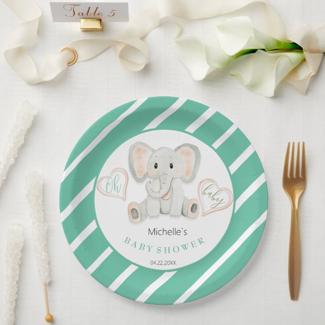 Prato De Papel Ilustração de Aquarela de Elefante Primavera de Bo (Casamento)