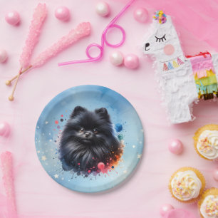 Prato De Papel Ilustração de aquarela pomeraniana preta