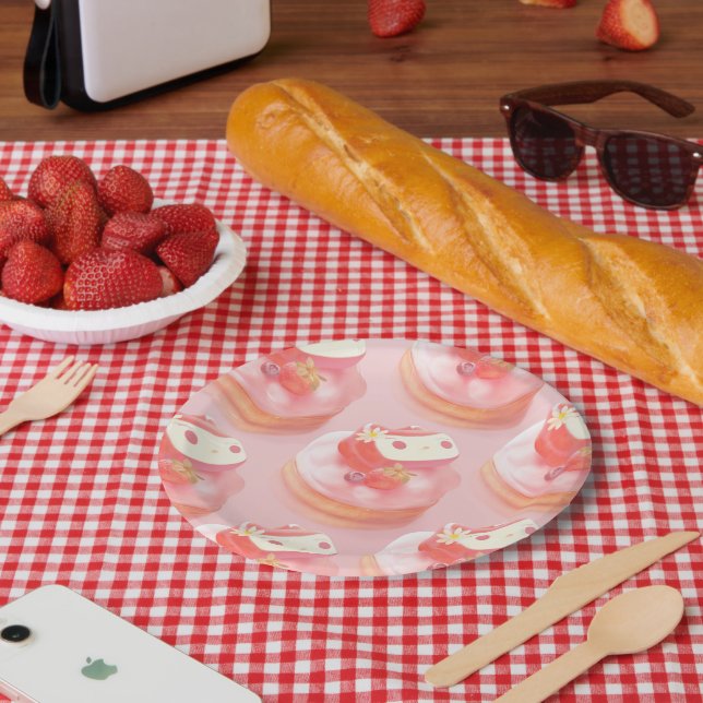 Prato De Papel Ilustração de Arte de Morango (Piquenique)