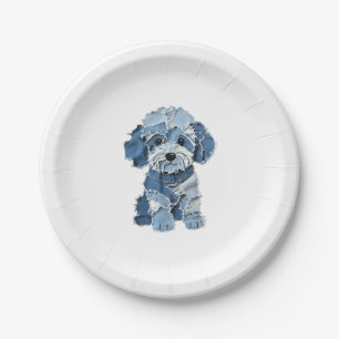 Prato De Papel Ilustração de Cachorro de Corda de Denim Bonito