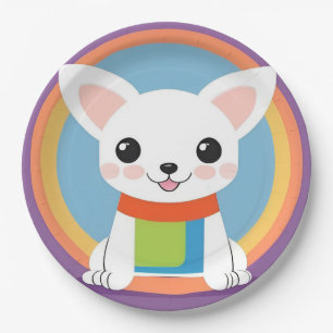 Prato De Papel Ilustração de Cachorro de Desenho Animado Fofo