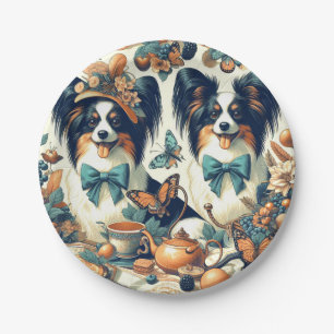 Prato De Papel Ilustração de Cão Papillon Bonito