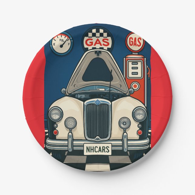 Prato De Papel Ilustração de Carro Antiquado (Frente)