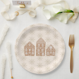 Prato De Papel Ilustração de Casa de Gingerbread com Padrão de Fl