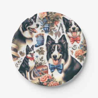 Prato De Papel Ilustração de Collie de Borda de Vintagem de Corte