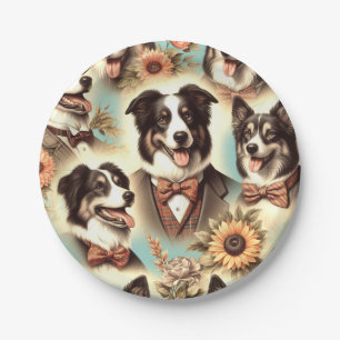 Prato De Papel Ilustração de Collie de Borda Vintage