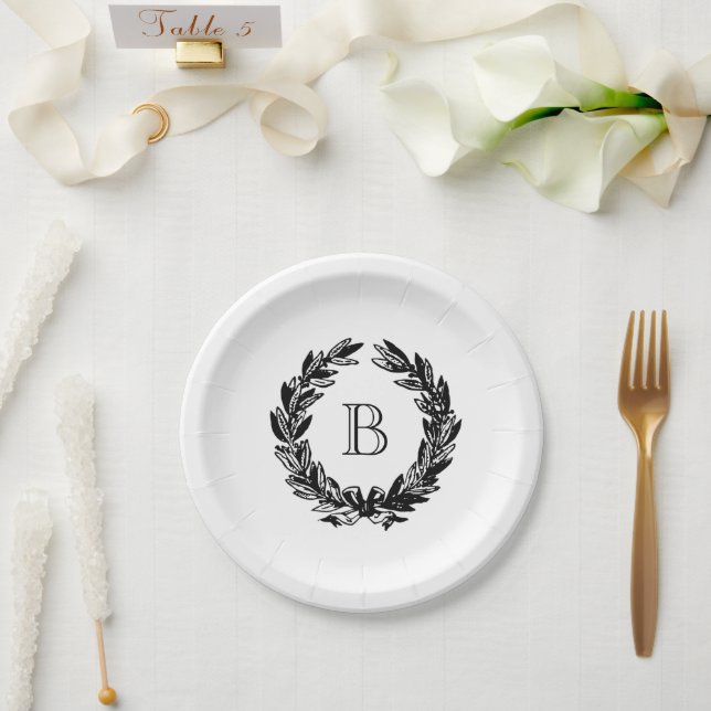Prato De Papel Ilustração de Coroa de Casamento com Monograma (Casamento)