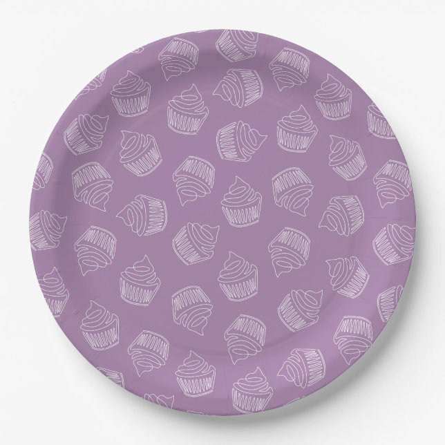 Prato De Papel Ilustração de cupcake roxo (Frente)