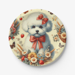 Prato De Papel Ilustração de Cute Vintage Bichon Frisé