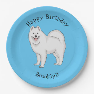 Prato De Papel Ilustração de desenho animado com cão Samoyed