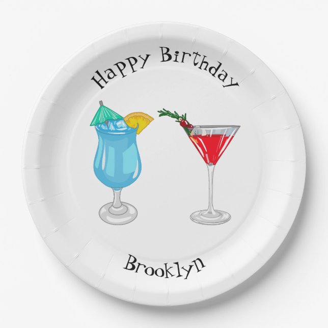 Prato De Papel Ilustração de desenho animado coquetel (Frente)
