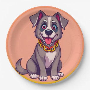 Prato De Papel Ilustração de desenho animado de cachorro feliz