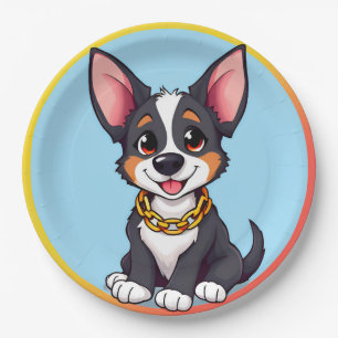Prato De Papel Ilustração de Desenho Animado de Cachorro Feliz