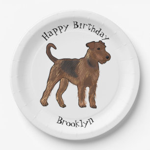 Prato De Papel Ilustração de desenho animado de cão Airedale terr