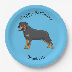 Prato De Papel Ilustração de desenho animado de cão rottweiler