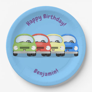 Prato De Papel Ilustração de desenho animado de carro vermelho e 