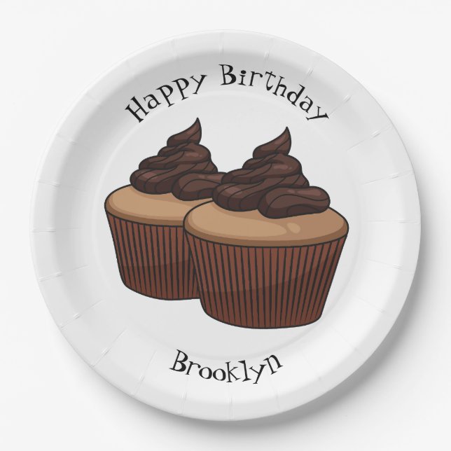 Prato De Papel ilustração de desenho animado de cupcake (Frente)