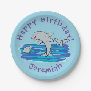 Prato De Papel Ilustração de desenho animado de golfinhos alegres