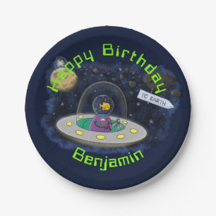 Prato De Papel Ilustração de desenho animado de navio espacial OV