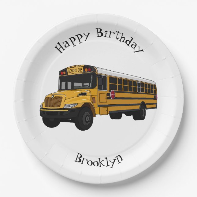 Prato De Papel Ilustração de desenho animado de ônibus escolar (Frente)