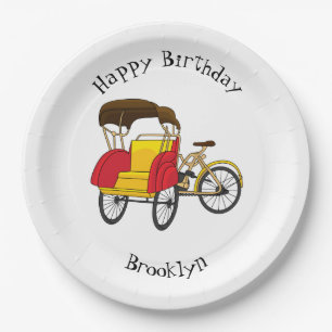 Prato De Papel Ilustração de desenho animado do rickshaw Pedicab