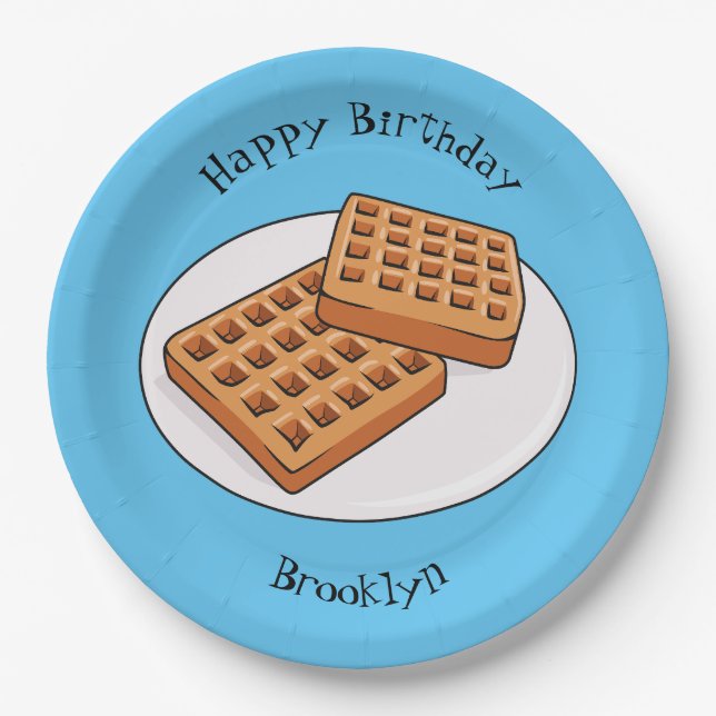 Prato De Papel Ilustração de desenho animado Waffle (Frente)