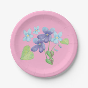Prato De Papel Ilustração de Flores Violetas Selvagens