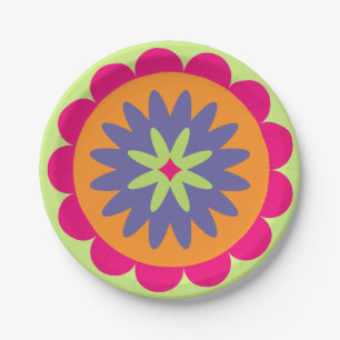 Prato De Papel ilustração de formas florais laranja e rosa