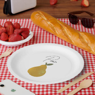 Prato De Papel Ilustração de Fruta Pera