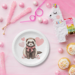 Prato De Papel Ilustração de Furão Fofo Kawaii Corações Rosa