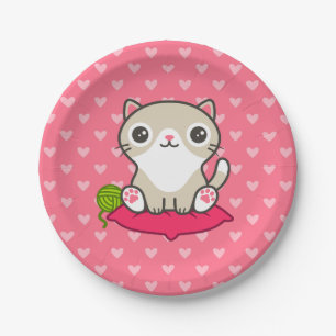 Prato De Papel Ilustração de Gatinho de Cute