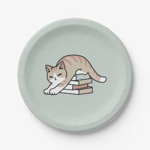 Prato De Papel Ilustração de Gato do Livro ao Longo - Enrolada e 