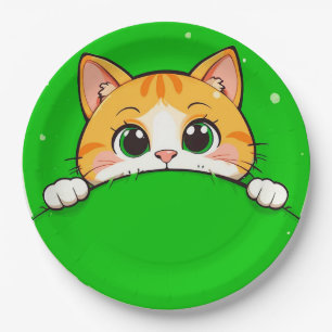 Prato De Papel Ilustração de Gato Fofo