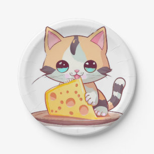 Prato De Papel Ilustração de gato kawaii fofa de presente