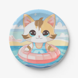 Prato De Papel Ilustração de gato kawaii fofa de presente